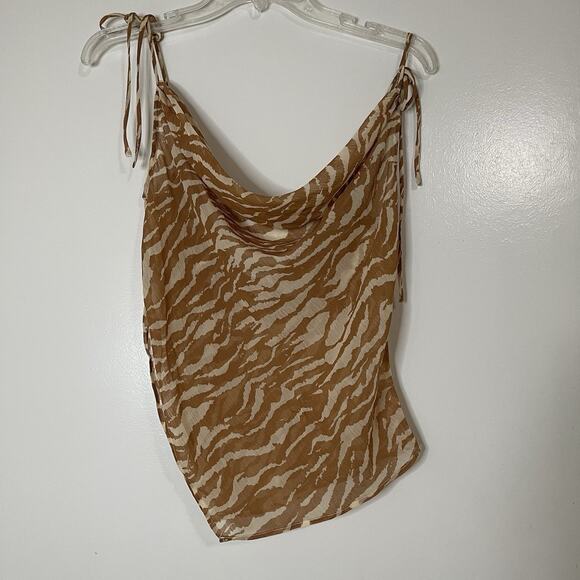 REVOLVE Camila Coelho Tati Cowl Cami in Brown Zebra sheer tank top Small - Picture 2 of 5